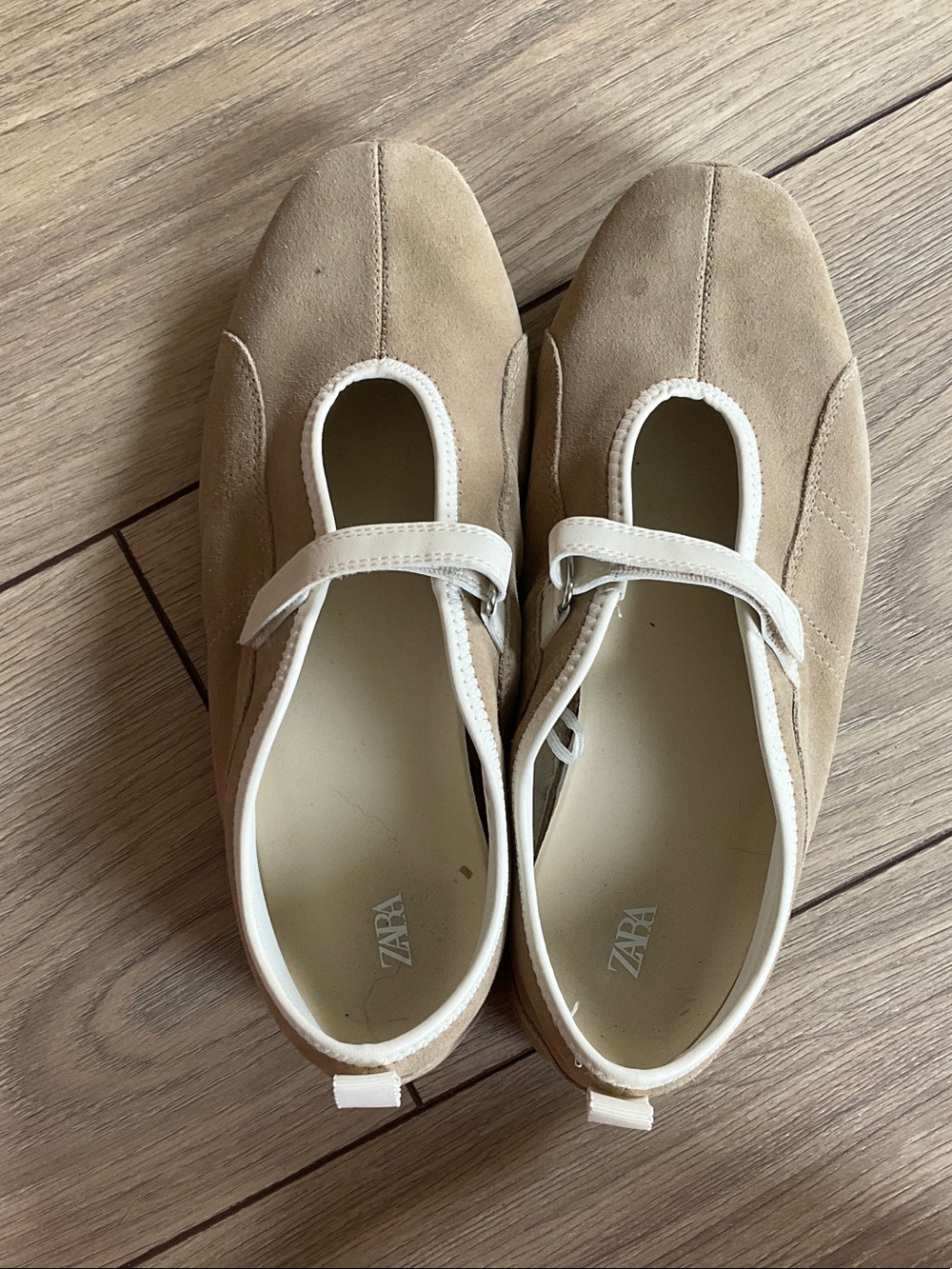 Zara tan suede Mary Jane flats